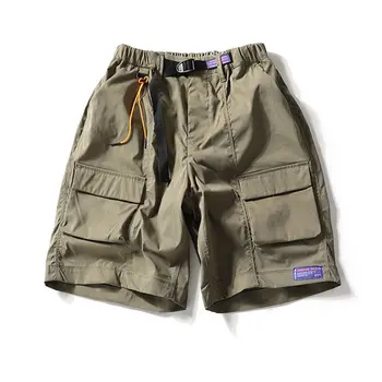 Multi-zip Shorts Homens Função de Carga Solta 5-ponto de Calças Multi-bolso Correia Japonês Techwear Tático Casual Calças Curtas Homme