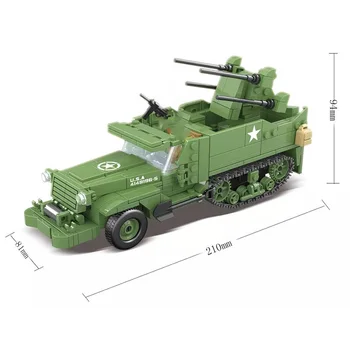 Militares série a II Guerra Mundial os EUA M16 meia-pista anti-aérea veículo blindado soldado DIY Modelo de Blocos de Construção de Brinquedos Presentes