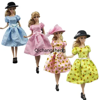 Paisagem Floral 1/6 BJD Roupas Bowknot Polca Vestido Para a Boneca Barbie com Roupas para a Barbie Roupas De 11,5