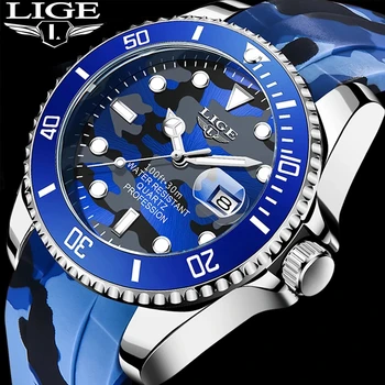 LIGE Nova Moda Masculina Relógios de Marca Top de Luxo de Camuflagem de Quartzo Relógios de pulso militar Relógio de Silicone para Homens Reloj Hombre