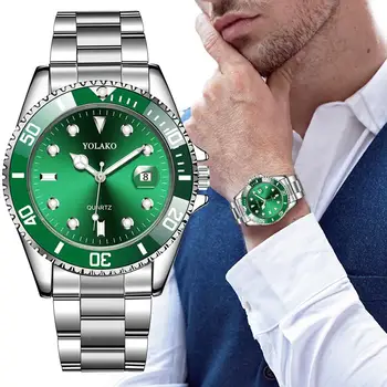 Luxo Homens Relógio de Aço Inoxidável, Impermeável Relógio Masculino Quartzo Calendário de Relógios de pulso de Moda Esporte Verde Dial Watch reloj hombr