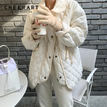 CHEERART Branco de Veludo Casacos Acolchoados coreano Moda Marrom Jaqueta de Jaquetas de Inverno de Roupas Para as Mulheres a Roupa de Inverno 2021
