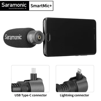 Saramonic SmartMic + Di/UC-Tipo C Microfone Direcional com Espuma de pára-Brisas para o IOS do iPhone 13 11 7 7 plus Smartphones Android