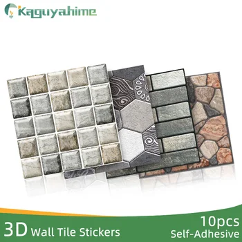 Kaguyahime 10Pcs 3D Adesivo de Parede papel de Parede em Mosaico de Mármore, Tijolo, Telha Impermeável Auto-Adesivo papel de Parede Decoração Sala de estar