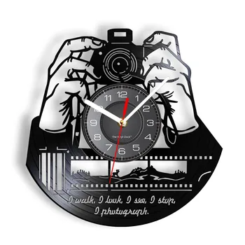 Mãos Na Câmera De Fotos Da Câmera Relógio De Parede De Fotógrafos Disco De Vinil Relógio De Parede Estúdio De Fotografia Logotipo Cinegrafista Shutterbugs Presente