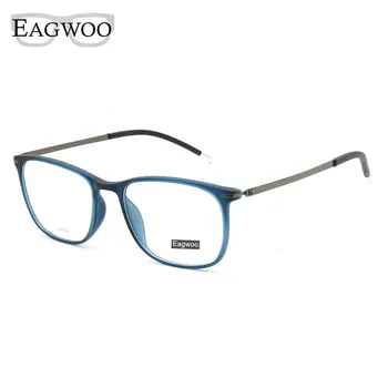 Homens Retangular Óculos Completo Aro De Metal Ótica Do Quadro De Prescrição Espetáculo Miopia Empresarial Óculos Super Leve Azul