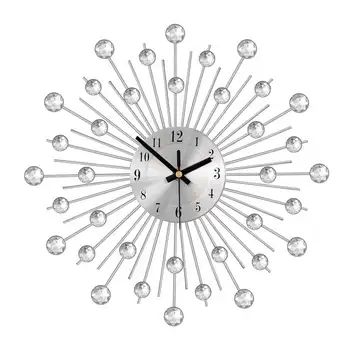 Duas De Metal Opcional Relógios De Parede Mostrador Prata Da Jóia De Cristal Redondo Europeu De Design Moderno, Decoração Home Criativa Movimento De Quartzo