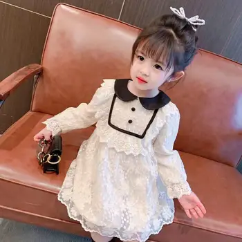 2-7 Anos Meninas do Laço Bonito Vestido de Beleza coreano de manga Longa Princesa Vestido de Trajes de Halloween para a Criança as Meninas Vestidos de Dama de honra