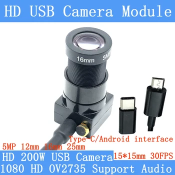 16mm 25mm Lente Full HD 1080P UVC OTG Tipo-C Interface do Android Câmera USB Módulo de 30FPS Alta Velocidade de 2MP CFTV Suporte a Webcam de Áudio